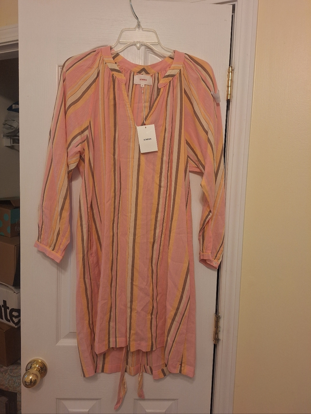 NWT XIRENA Striped Pink & Mustard Tunic Dress